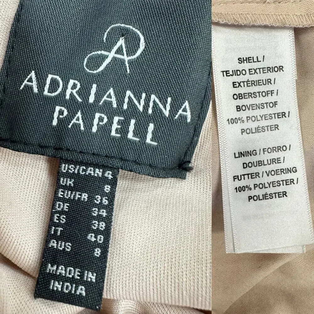 Adrianna Papell 3/4 Sleeve Scoop Back Champagne Sequin‎ Maxi Gown Size 4